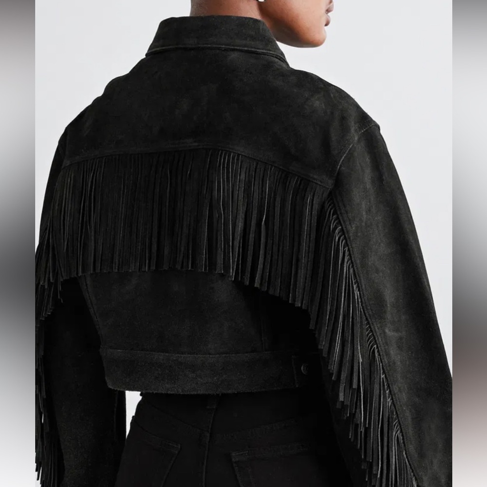 NWT Redone Black Suede fringe suede Trucker Jacket in a small (sample piece) - Picture 6 of 7